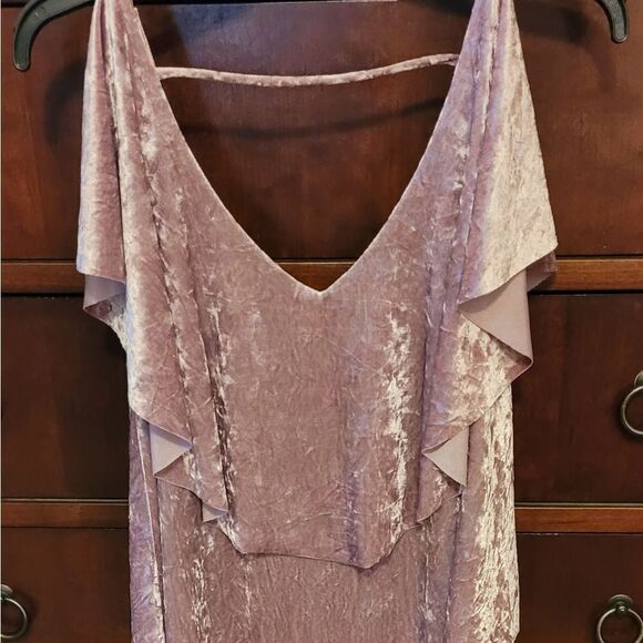 She + Sky Tops - DUSTY PINK VELVET LAYERED TOP
